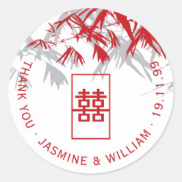 Rode en grijze bamboe leves Shuang Xi Chinees huwe Ronde Sticker