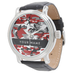 Rode en grijze camouflage Personaliseer je naam Horloge