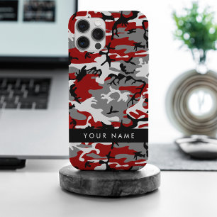 Rode en grijze camouflage personaliseer je naam iPhone 15 pro max case