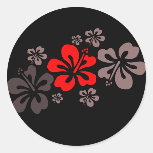 Rode en grijze hibiscus ronde sticker (Voorkant)