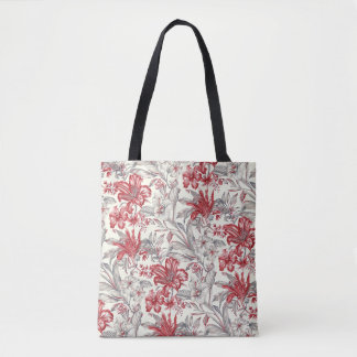 Rode en grijze hibiscus tropische bloem toile tote bag
