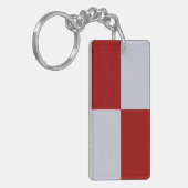 Rode en Grijze Rechthoeken Acryl Sleutelhanger (Voorkant Links)