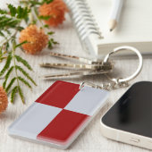 Rode en Grijze Rechthoeken Acryl Sleutelhanger (Voorkant Rechts)