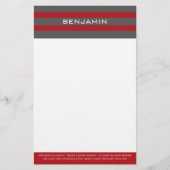 Rode en grijze ringbandjes met aangepaste naam briefpapier (Voorkant)