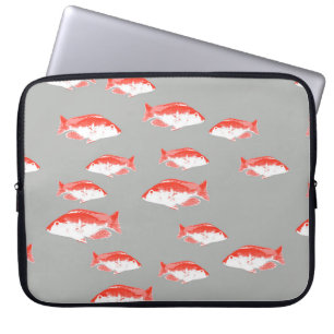 Rode en grijze vis laptop sleeve