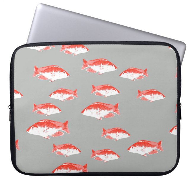 Rode en grijze vis laptop sleeve (Voorkant)