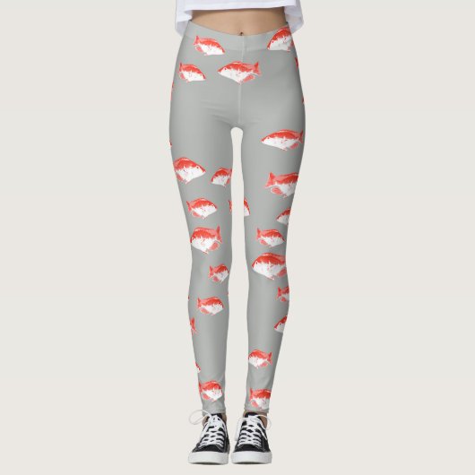Rode en grijze vis leggings (Voorkant)