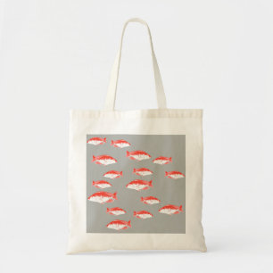 Rode en grijze vis tote bag