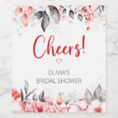 Rode en grijze waterverf bloemen bruidsdouche wijn etiket (Enkel label)