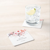 Rode en grijze waterverf bloemen bruidsshower kartonnen onderzetters (Insitu)