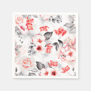 Rode en grijze waterverf bloemen bruidsshower servet