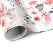 Rode en Grijze Waterverf Bloemen Cadeaupapier (Rol Hoek)
