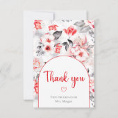 Rode en Grijze Waterverf Bloemen dank u Kaart (Voorkant)