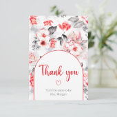 Rode en Grijze Waterverf Bloemen dank u Kaart (Staand voorkant)