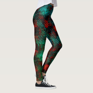 Rode en groenblauw, krasse vierkantjes of kubussen leggings