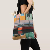 RODE EN GROENBOAT DOCKING OP DOCK TOTE BAG (Dichtbij)