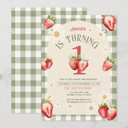  rode en groene aardbeien daisy verjaardag kaart (Voorkant / Achterkant)