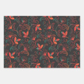 Rode en groene Abstracte Floral op zwarte achtergr Inpakpapier Vel (Voorkant 2)