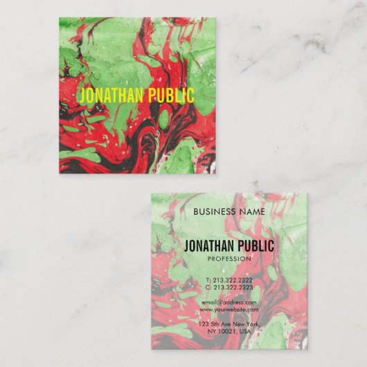Rode en groene Abstracte kunst moderne elegante Sj Vierkante Visitekaartje (Voorkant / Achterkant)