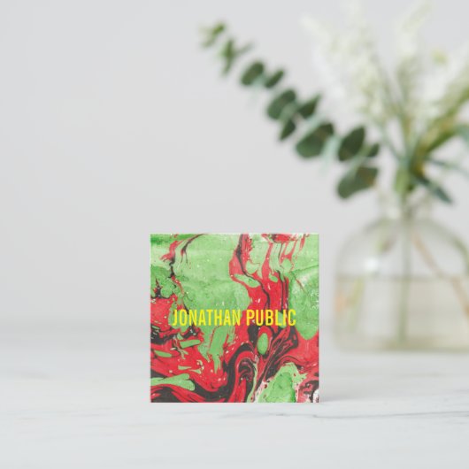 Rode en groene Abstracte kunst moderne elegante Sj Vierkante Visitekaartje (Staand voorkant)