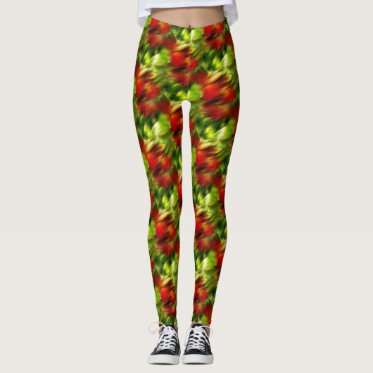Rode en groene Abstracte patronen Leggings (Voorkant)