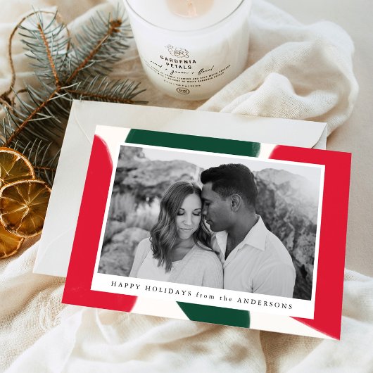 Rode en groene Abstracte vormen | Vakantieknopkaar Feestdagenkaart