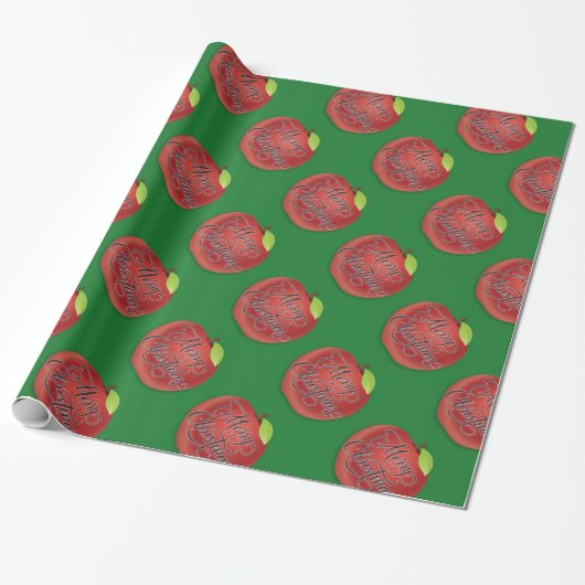Rode en groene appel kerstcadeau verpakkings papie cadeaupapier (Uitgerold)