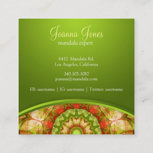 Rode en groene appels Mandala Vierkante Visitekaartje (Achterkant)