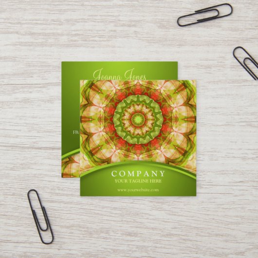 Rode en groene appels Mandala Vierkante Visitekaartje (Voorkant / Achterkant in situ)