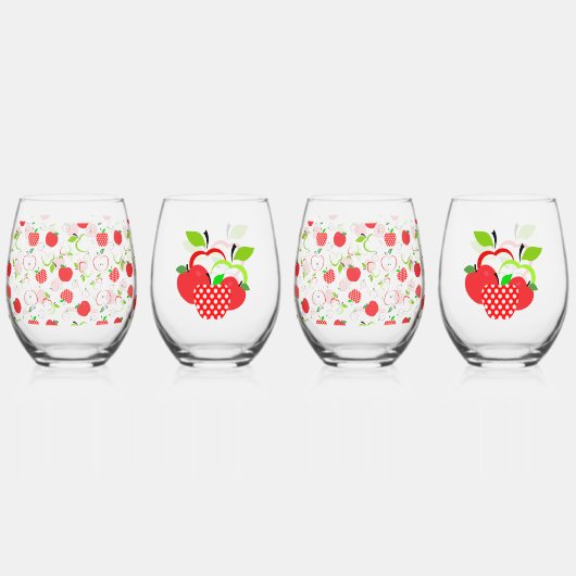 Rode en groene appels wijnglas zonder voet (Voorkant)