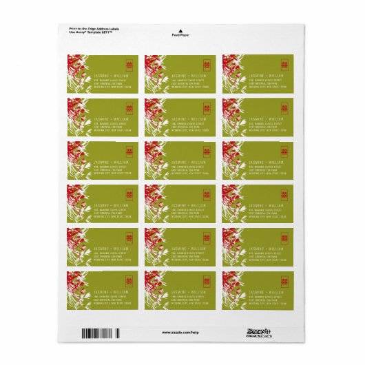 Rode en groene bamboe laat Chinees huwelijksadres  Etiket (Full Sheet)
