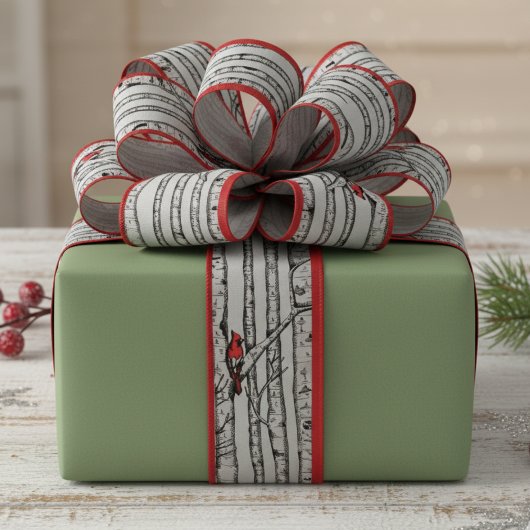 Rode en groene berkenbomen en rode kardinaalvogels grosgrain lint