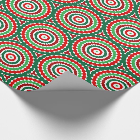 Rode en groene bloeiende geometrische kerst cadeaupapier (Hoek)