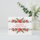 Rode en groene bloemrijke kerstkaart (Staand voorkant)