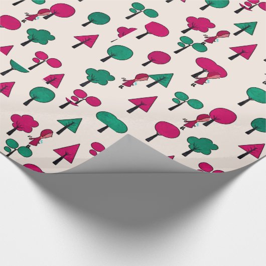 Rode en groene bomen met meisje cadeaupapier (Hoek)