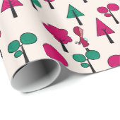 Rode en groene bomen met meisje cadeaupapier (Rol Hoek)