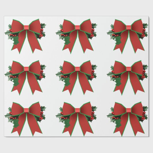 Rode en groene boog met Holly White Wrapping Paper Cadeaupapier (Vlak)