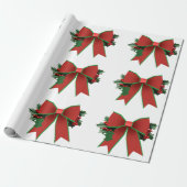 Rode en groene boog met Holly White Wrapping Paper Cadeaupapier (Uitgerold)