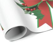 Rode en groene boog met Holly White Wrapping Paper Cadeaupapier (Rol Hoek)