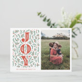 Rode en groene botanische JOY illustratie foto Feestdagenkaart (Staand voorkant)