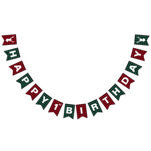 Rode en groene Buffalo Plaid 1e verjaardag Vlaggetjes (Alle)
