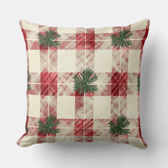 Rode en groene Buffalo Plaid Christmas Sierkussen (Voorkant)