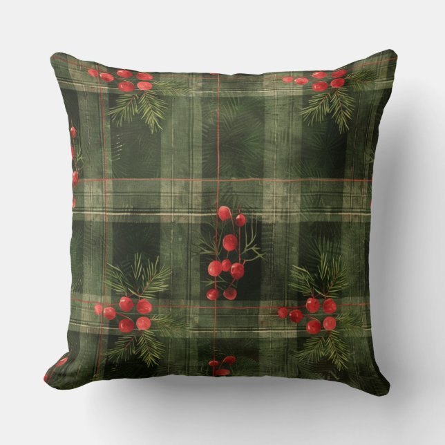 Rode en groene Buffalo Plaid Christmas Sierkussen (Voorkant)