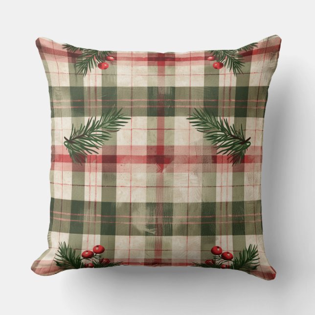 Rode en groene Buffalo Plaid Christmas Sierkussen (Voorkant)