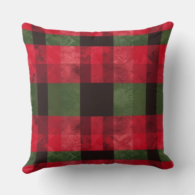 Rode en groene Buffalo Plaid Christmas Sierkussen (Achterkant)