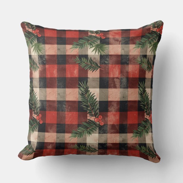 Rode en groene Buffalo Plaid Christmas Sierkussen (Voorkant)