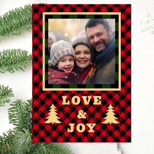 Rode en groene Buffalo Plaid Custom Photo Love Joy Feestdagen Kaart