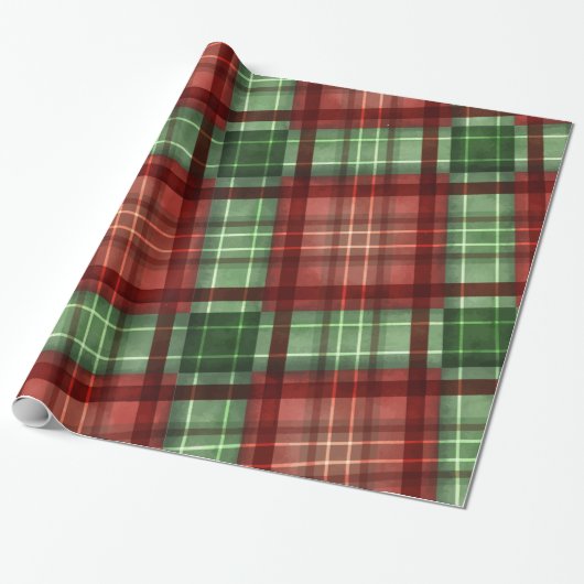 Rode en groene buffelruitjes kerst cadeaupapier (Uitgerold)