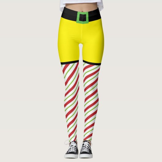 Rode en groene Candy Cane Elf Kerstmis Leggings (Voorkant)