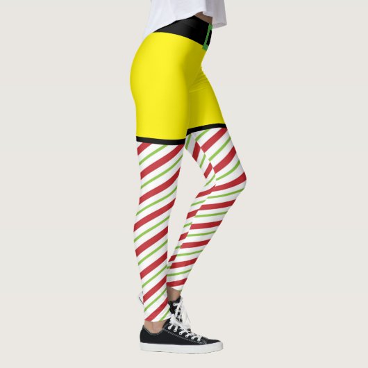Rode en groene Candy Cane Elf Kerstmis Leggings (Rechts)